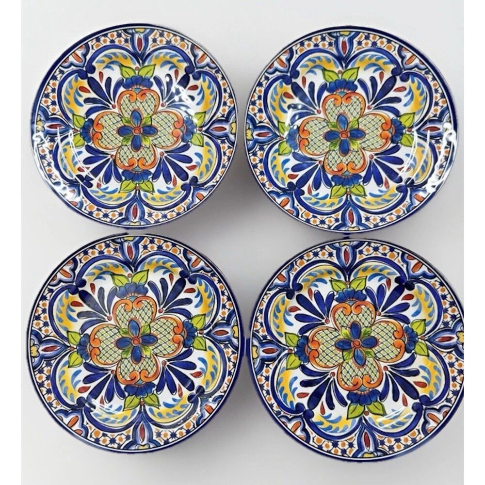 Artisan De Luxe Melamine Spanish Tile 11” Dinner Plates Set of 4 New